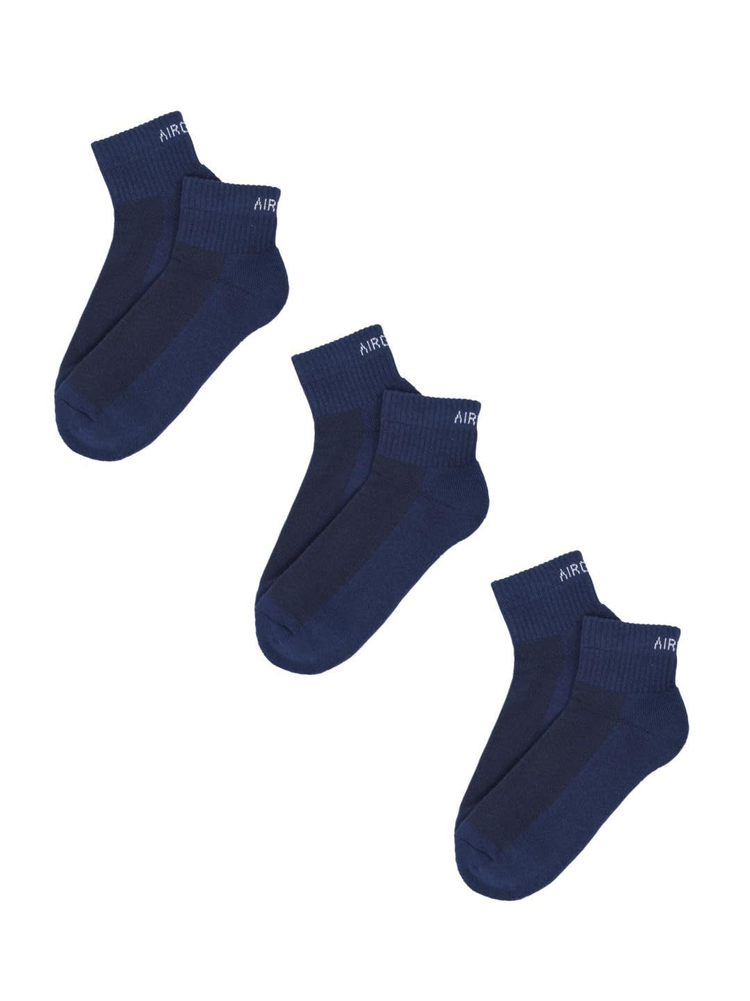 AirGarb Premium Cotton Cushioned High Ankle Socks Pack of 3 - AIRHA3B (Free Size) Blue