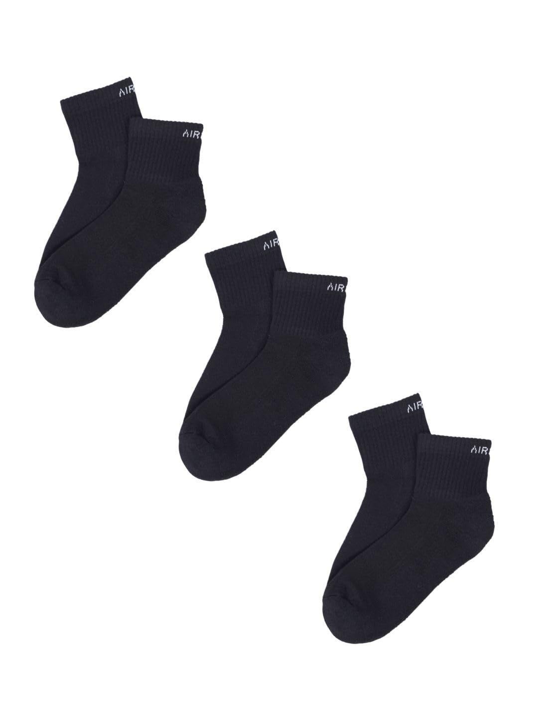 AirGarb Premium Cotton Cushioned High Ankle Socks Pack of 3 - AIRHA3BL (Free Size) Black