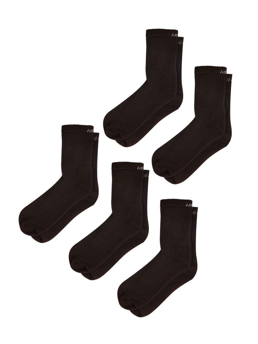 AIR GARB Crew Socks for Men and Women Made with Premium Cotton Pack of 5 - AC5BR (Free Size) Brown