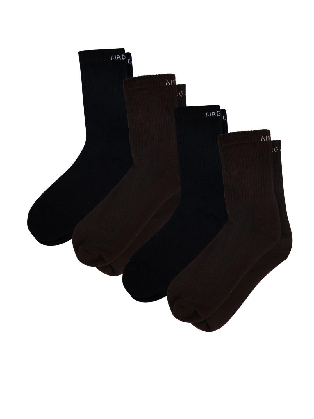 AIR GARB Crew Socks for Men and Women Made with Premium Cotton Pack of 4 - AC4BL2BR2 (Free Size) Black, Brown