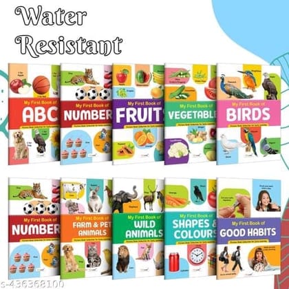 My First Book of ABC, Numbers, Fruit, Vegetables, Birds, Flowers, Farm & Pet Animals, Wild Animals, Shapes & Colours, Good Habits (Set of 10 Books)