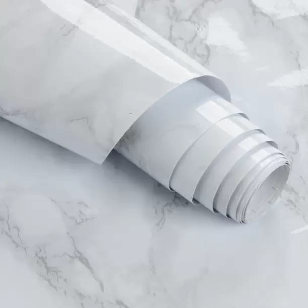  White Marble Wallpaper Roll - Self Adhesive Vinyl Film for Kitchen Countertop, Furniture, Table, Desk, Cabinet, Floor, Wall
