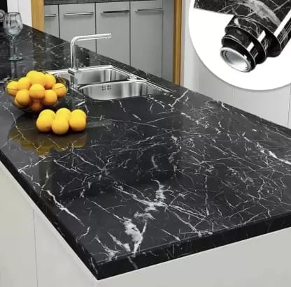 Black Marble Wallpaper Self Adhesive Vinyl Film for Kitchen Countertop, Furniture, Table, Desk, Cabinet, Floor, Wall
