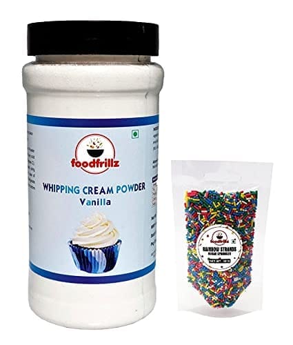foodfrillz Whipping Cream Powder - All Purpose Vanilla (200 g), Rainbow Strands Vermicelli (50 g)