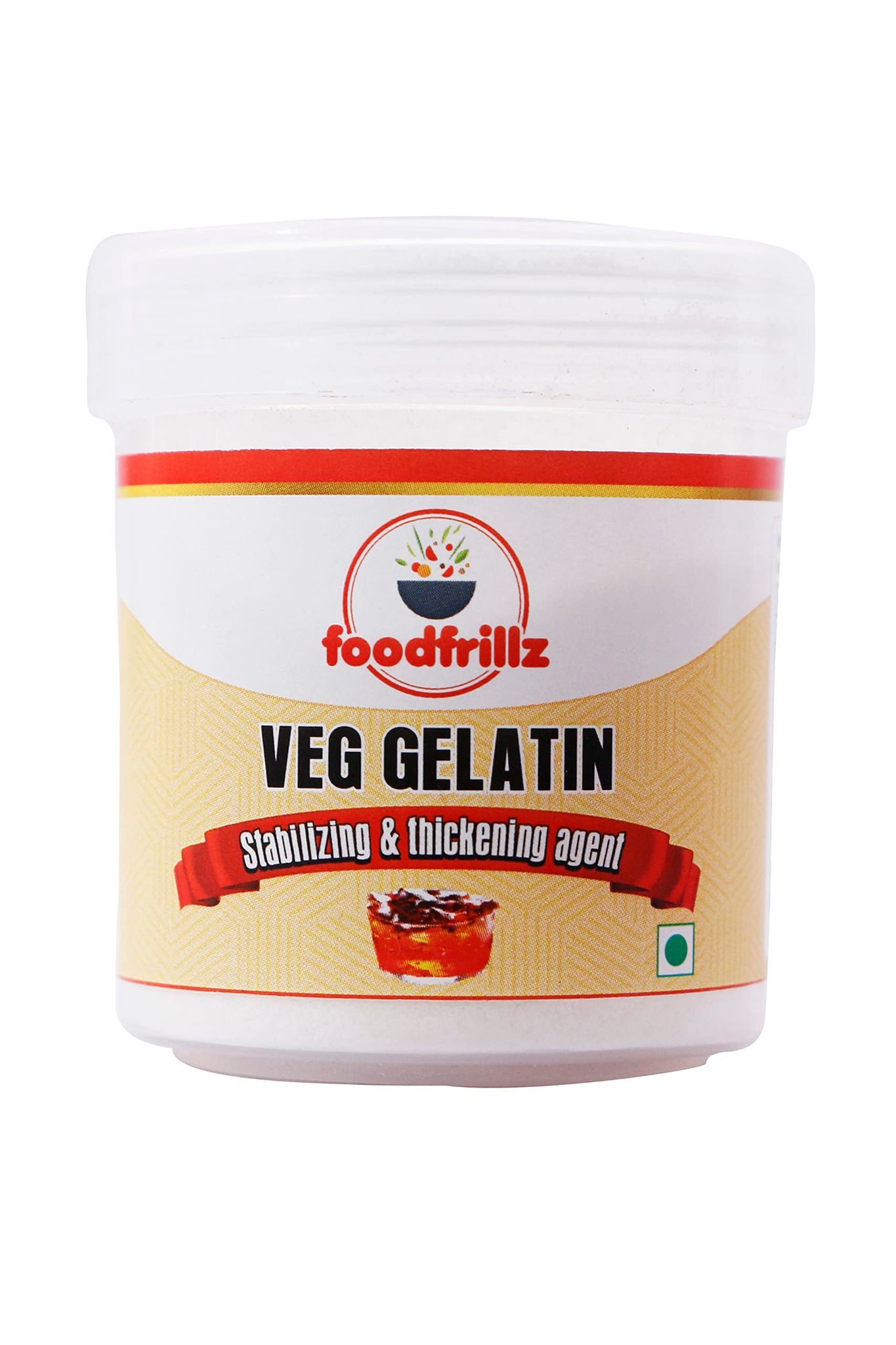 foodfrillz Veg Gelatin Powder, 25 g for Jelly Making Food Grade and Face Mask, Gelatin for Cooking Baking, Candies, Marshmallows, Cakes, Ice Cream Gelatin Powder for vegetarian jellies, puddings, thickening and stabilizing agent