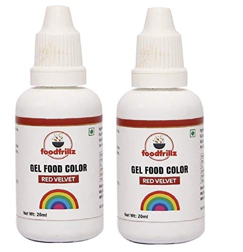 foodfrillz Red Velvet Food Gel Color, (20 ml x 2 Pack of 2) Finest colour for Baking redv elvet Cake, Ice Creams, Cookies, Jellies, Pudding, Decorations, Jams, Chocolates, Edible and Gluten Free