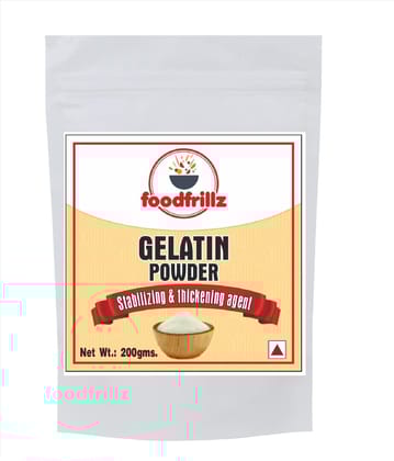 foodfrillz Gelatin Powder, 200 g for jelly Making Food Grade and Face Mask, Gelatin for jelly fondant pudding cheesecake, Baking for Candies, Marshmallows, Cakes, Ice Cream, Desserts, Aspic, Corn, and Confections Gelatin Powder Crystals