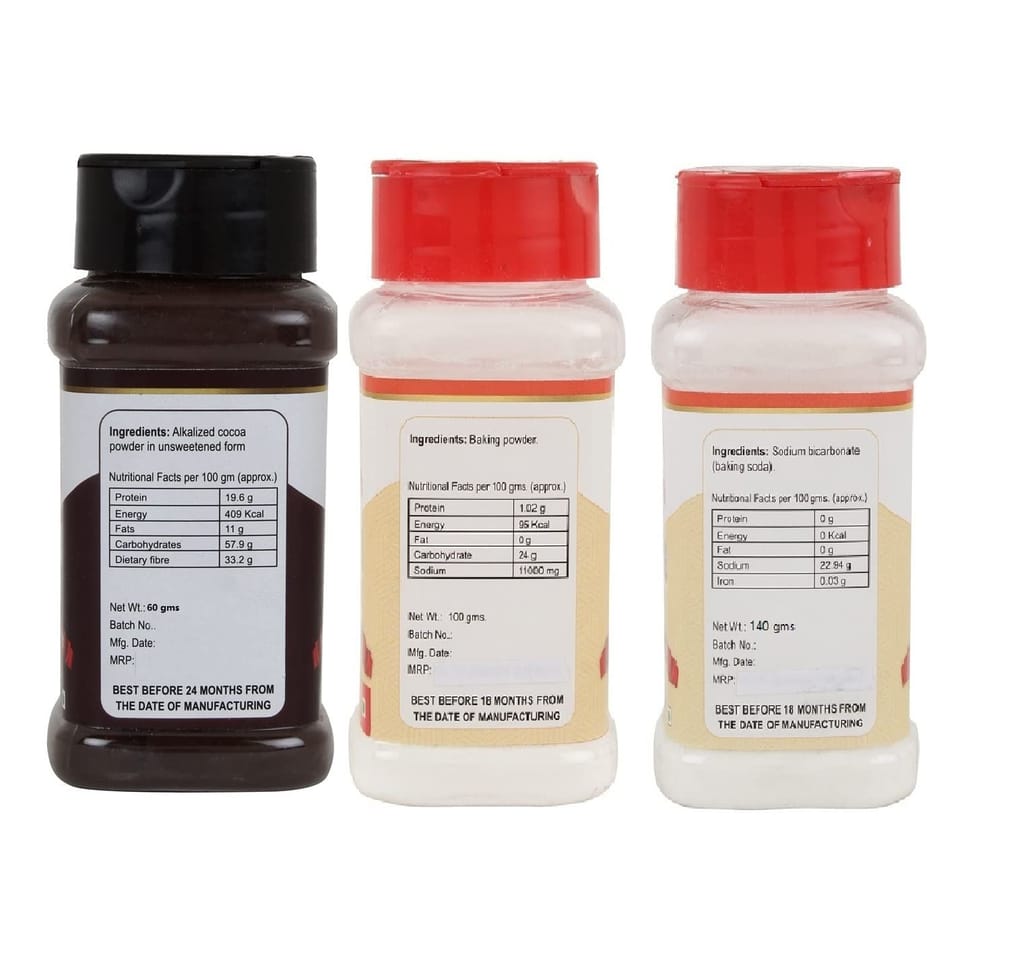 foodfrillz Cocoa Powder + Baking Powder + Baking Soda, 300 g, Pack of 3