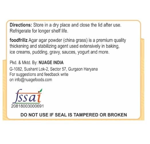 foodfrillz Agar Agar Powder, 10 g (China grass) plant based veg stabilizer for jellies, puddings cheesecakes