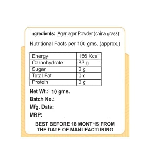 foodfrillz Agar Agar Powder, 10 g (China grass) plant based veg stabilizer for jellies, puddings cheesecakes