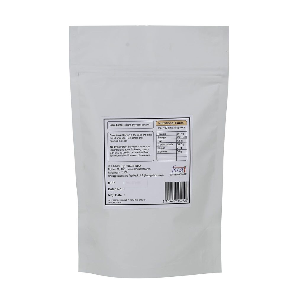 foodfrillz Instant Dry Yeast, 200 GMS Active Dry Yeast for Baking, Making breads, Pizza Base, Raising Dough and Wine