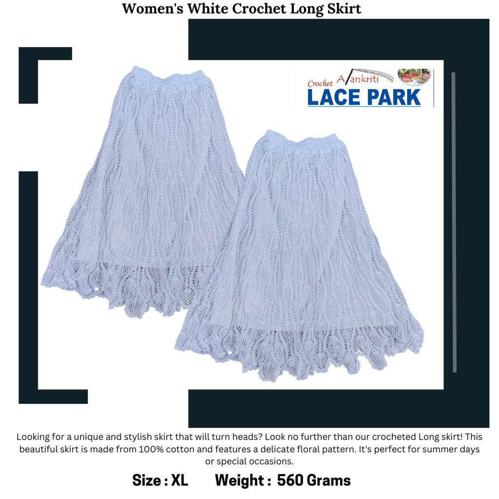 Women's White Crochet Long Skirt
