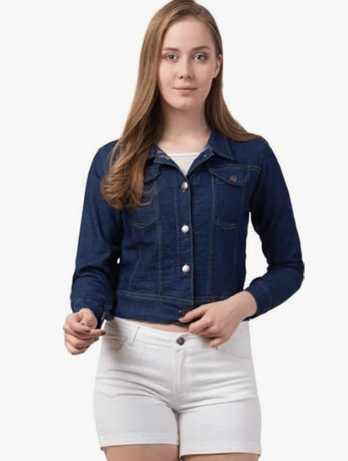 Shaira  Fashion Women Long Sleeves Denim Dark Blue Regular Jacket