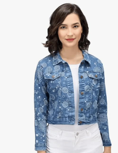 SHAIRA FASHION Women's Printed Casua Denim l Jacket