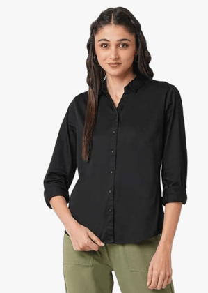 Women's Button-Down Long Sleeve Shirt for Women | Shirt for Women Stylish Western (Black)