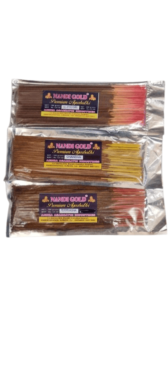"Nandi Gold Premium Agarbathi 100g Each Pack" Pack Of 3 Flavours In Pack Rudraksha,Chandan,And Rose
