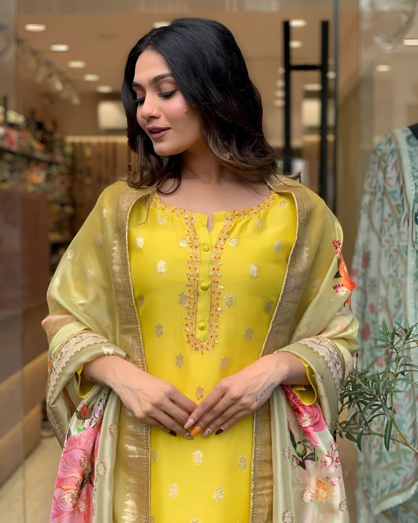 Ready to wear Yellow indian salwar kameez Dupatta for women anarkali designer pakistani dresses Festival 3 piece