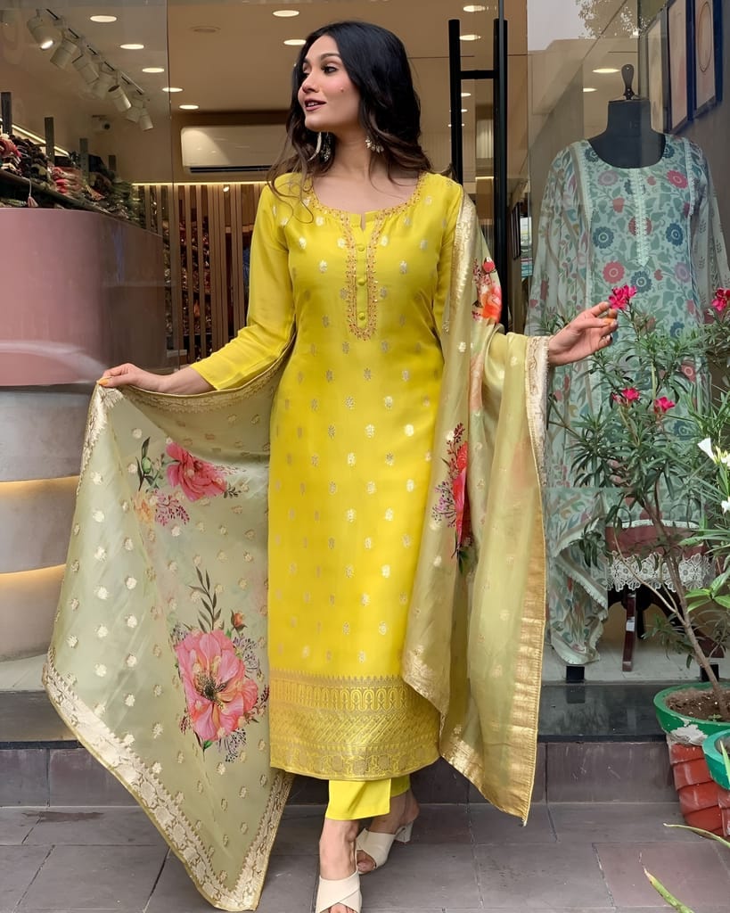 Ready to wear Yellow indian salwar kameez Dupatta for women anarkali designer pakistani dresses Festival 3 piece