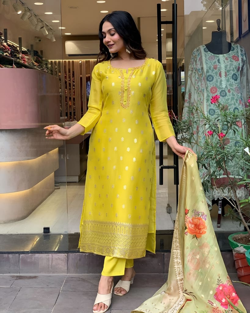 Ready to wear Yellow indian salwar kameez Dupatta for women anarkali designer pakistani dresses Festival 3 piece