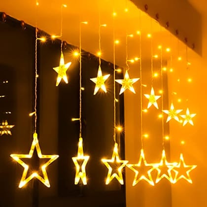 12 STAR WINDOW CURTAIN LED LIGHTS WITH 8 FLASHING MODES DECORATION FOR HOME DECORATION, DIWALI & WEDDING LED CHRISTMAS LIGHT INDOOR AND OUTDOOR LIGHT ,FESTIVAL DECORATION, LIGHT PLUG-IN (WARM WHITE)