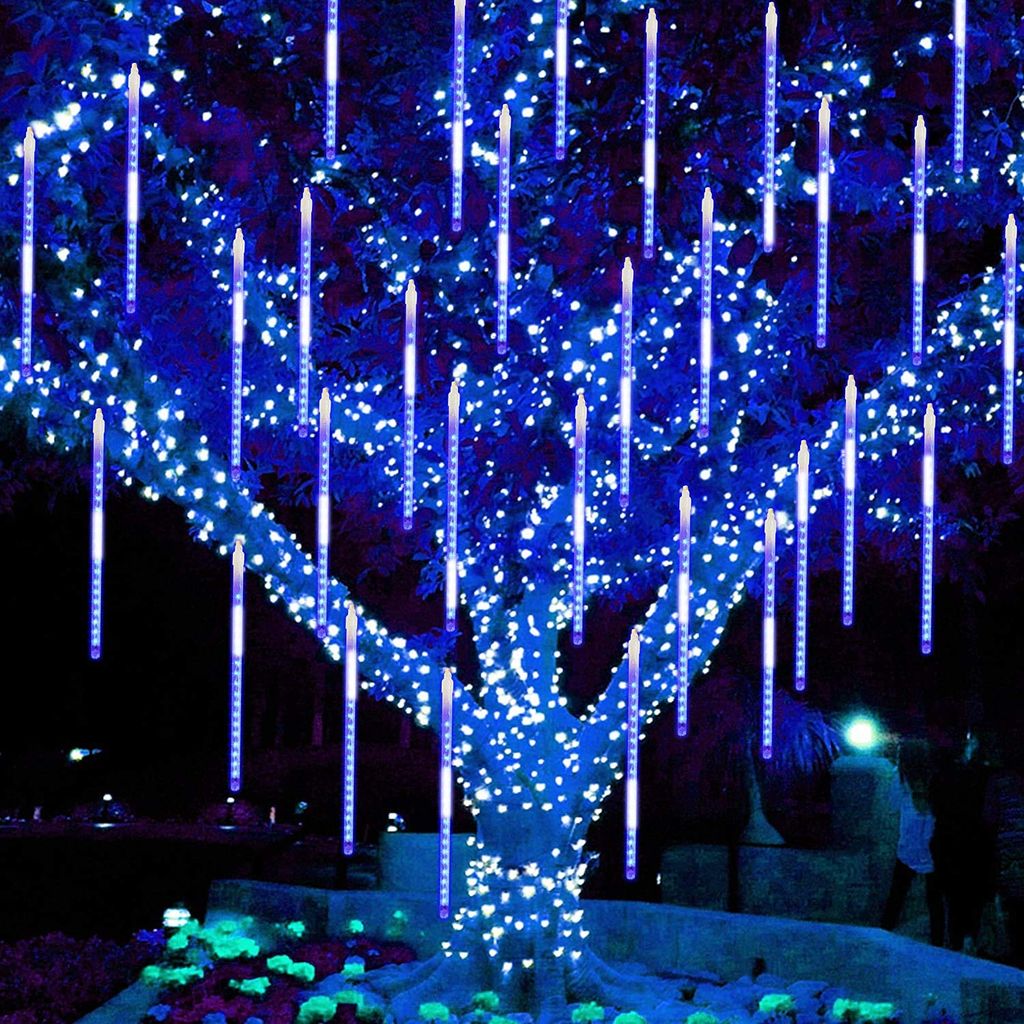  Blue LED Meteor Shower Lights, Cascading Raindrop Lights for Christmas, Party, Wedding, Garden, Home Decoration