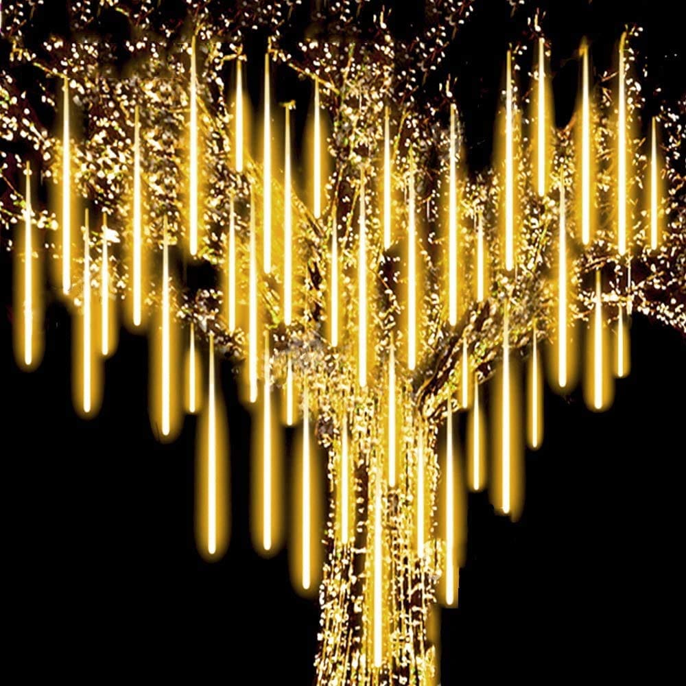  "Warm White LED Meteor Shower Lights, Cascading Tube Lights for Christmas, Party, Wedding, Garden, and Holiday Decoration"