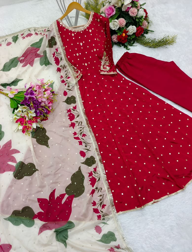 Red Ready to wear indian salwar kameez Dupatta for women anarkali cotton designer pakistani dresses Festival 3 piece