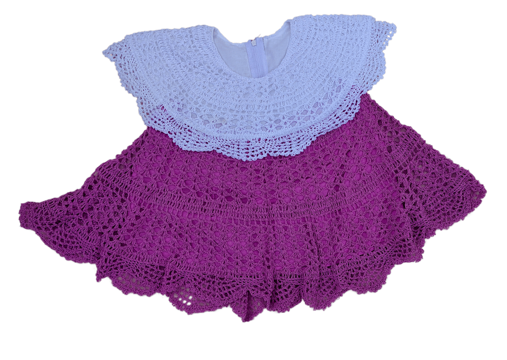 Handmade Crochet Baby Dress in Purple with White Collar