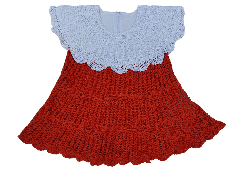 Handmade Crochet Baby Dress in Red with White Collar