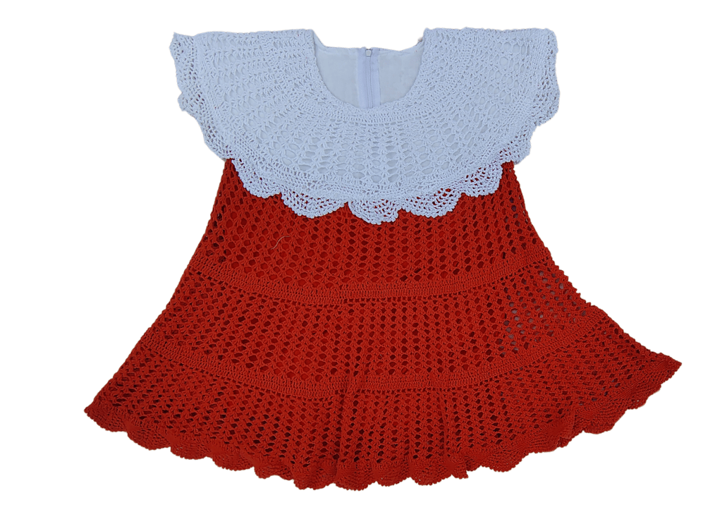Handmade Crochet Baby Dress in Red with White Collar
