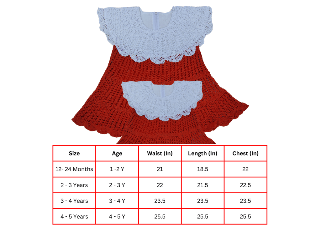 Handmade Crochet Baby Dress in Red with White Collar