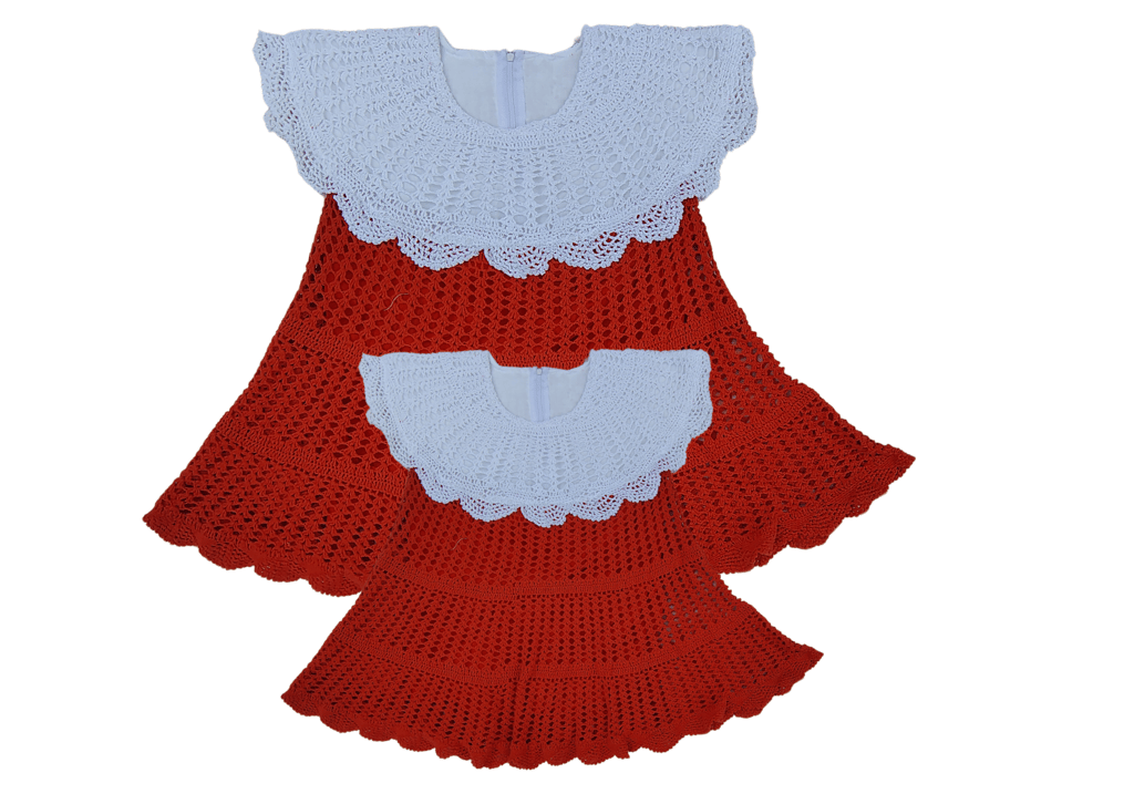 Handmade Crochet Baby Dress in Red with White Collar