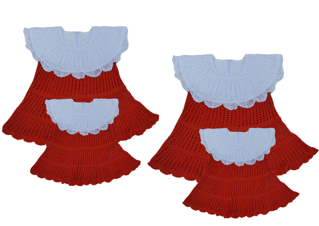 Handmade Crochet Baby Dress in Red with White Collar