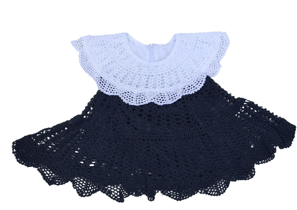Handmade Crochet Baby Dress in Black with White Collar