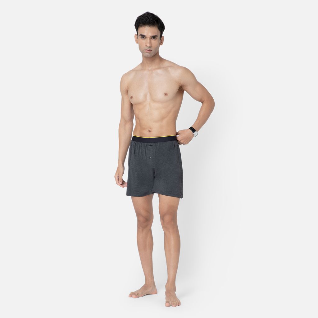 Bummer Men's Solid Micro Modal Boxers Underwear | Ultra Soft & Breathable - Charcoal Melange