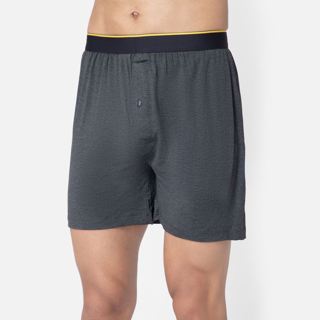 Bummer Men's Solid Micro Modal Boxers Underwear | Ultra Soft & Breathable - Charcoal Melange