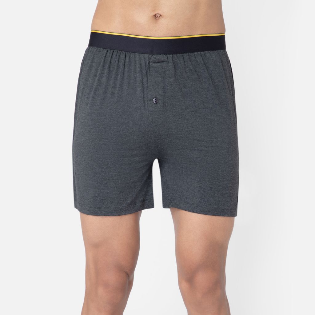 Bummer Men's Solid Micro Modal Boxers Underwear | Ultra Soft & Breathable - Charcoal Melange