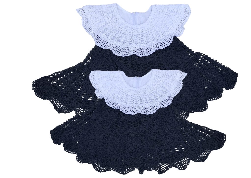 Handmade Crochet Baby Dress in Black with White Collar
