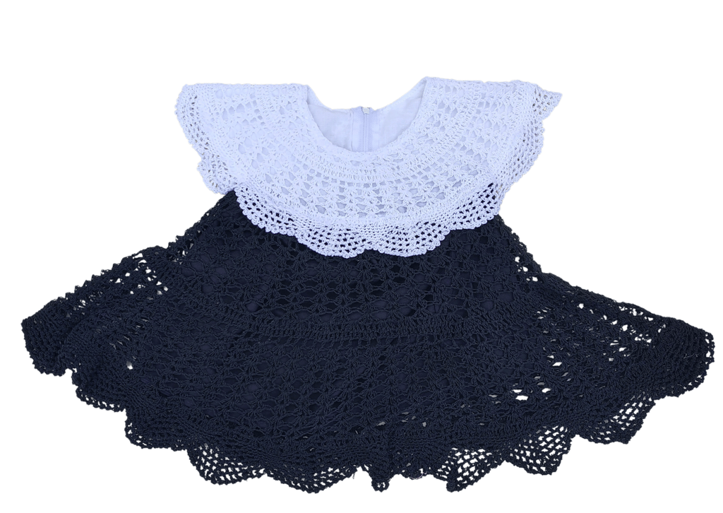 Handmade Crochet Baby Dress in Black with White Collar