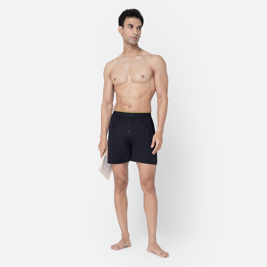 Bummer Men's Solid Micro Modal Boxers Underwear | Ultra Soft & Breathable - Nox
