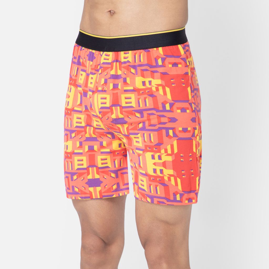 Bummer Men's Printed Micro Modal Boxers Underwear | Ultra Soft & Breathable - Bricked