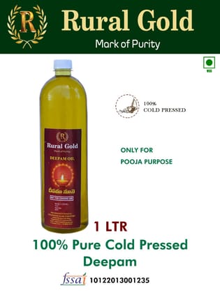  Rural Gold 100% Pure Cold Pressed Deepam Oil, 1 LTR