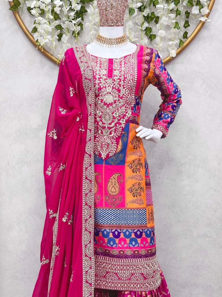 Sharara Suit Set Pink Ready to wear indian salwar kameez Dupatta for women anarkali cotton designer pakistani dresses Festival 3 piece