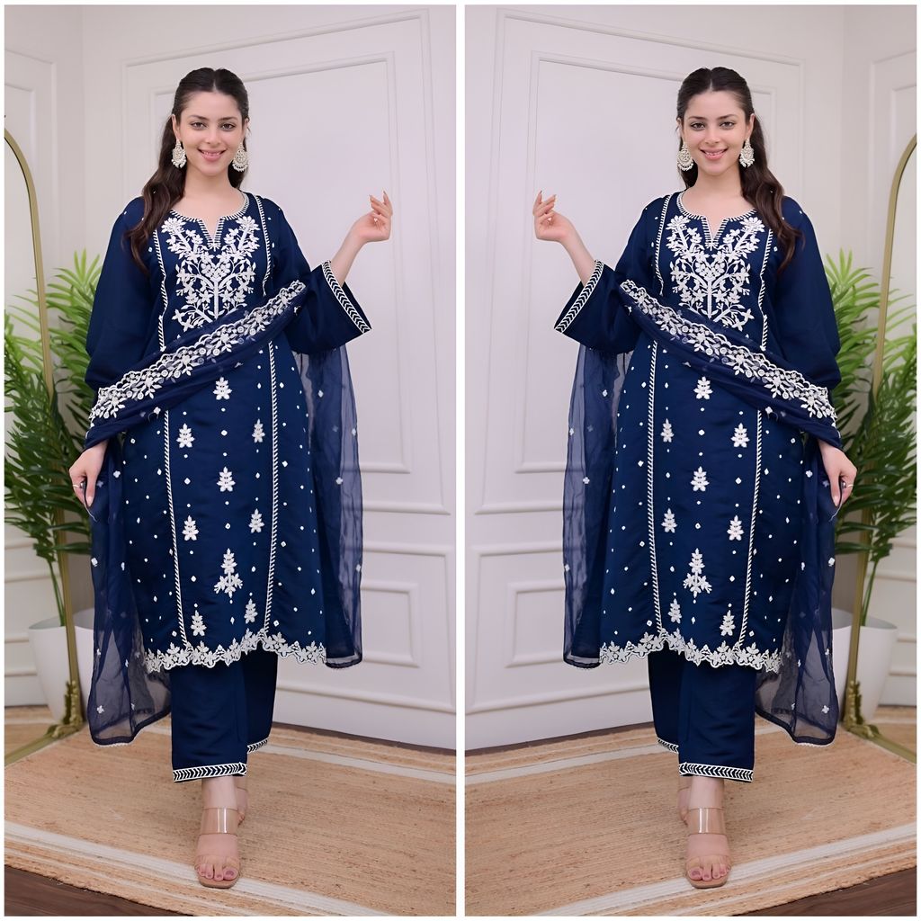 Blue Ready to wear indian salwar kameez Dupatta for women anarkali cotton designer pakistani dresses Festival 3 piece