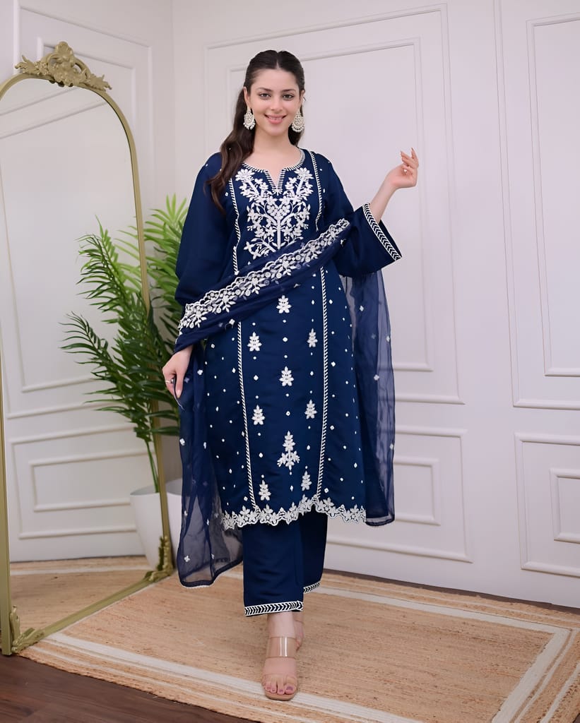 Blue Ready to wear indian salwar kameez Dupatta for women anarkali cotton designer pakistani dresses Festival 3 piece