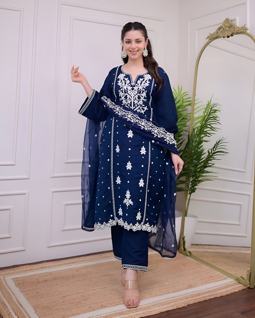 Blue Ready to wear indian salwar kameez Dupatta for women anarkali cotton designer pakistani dresses Festival 3 piece