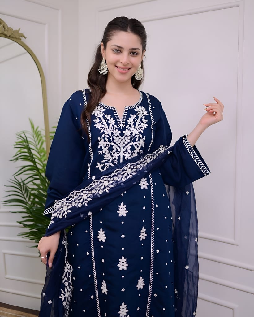 Blue Ready to wear indian salwar kameez Dupatta for women anarkali cotton designer pakistani dresses Festival 3 piece