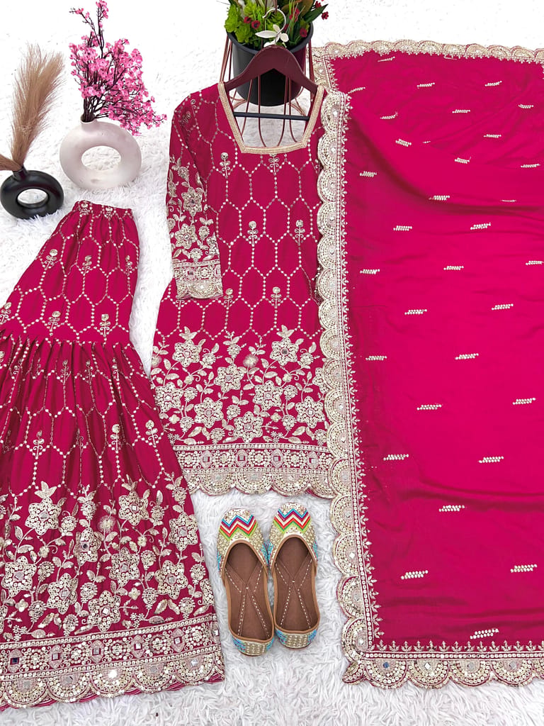 Pink Sharara Suit Set Ready to wear indian salwar kameez Dupatta for women  anarkali designer pakistani dresses Festival 3 piece | Martpe