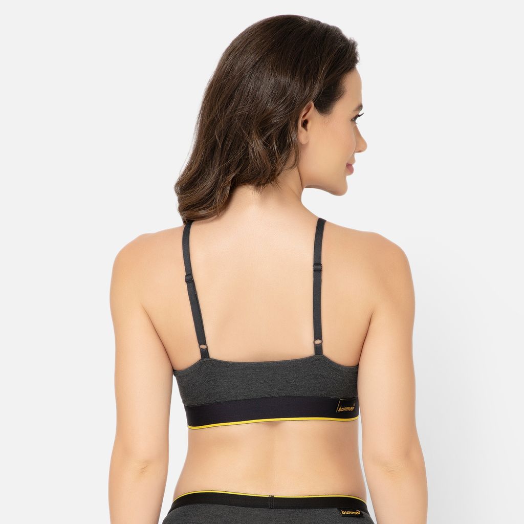 Bummer Women's Wirefree Non Padded Solid Bralette | Full Coverage Bra with Adjustable Straps - Charcoal Melange