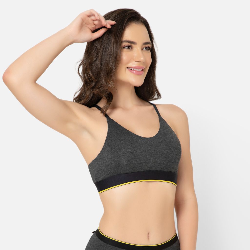 Bummer Women's Wirefree Non Padded Solid Bralette | Full Coverage Bra with Adjustable Straps - Charcoal Melange